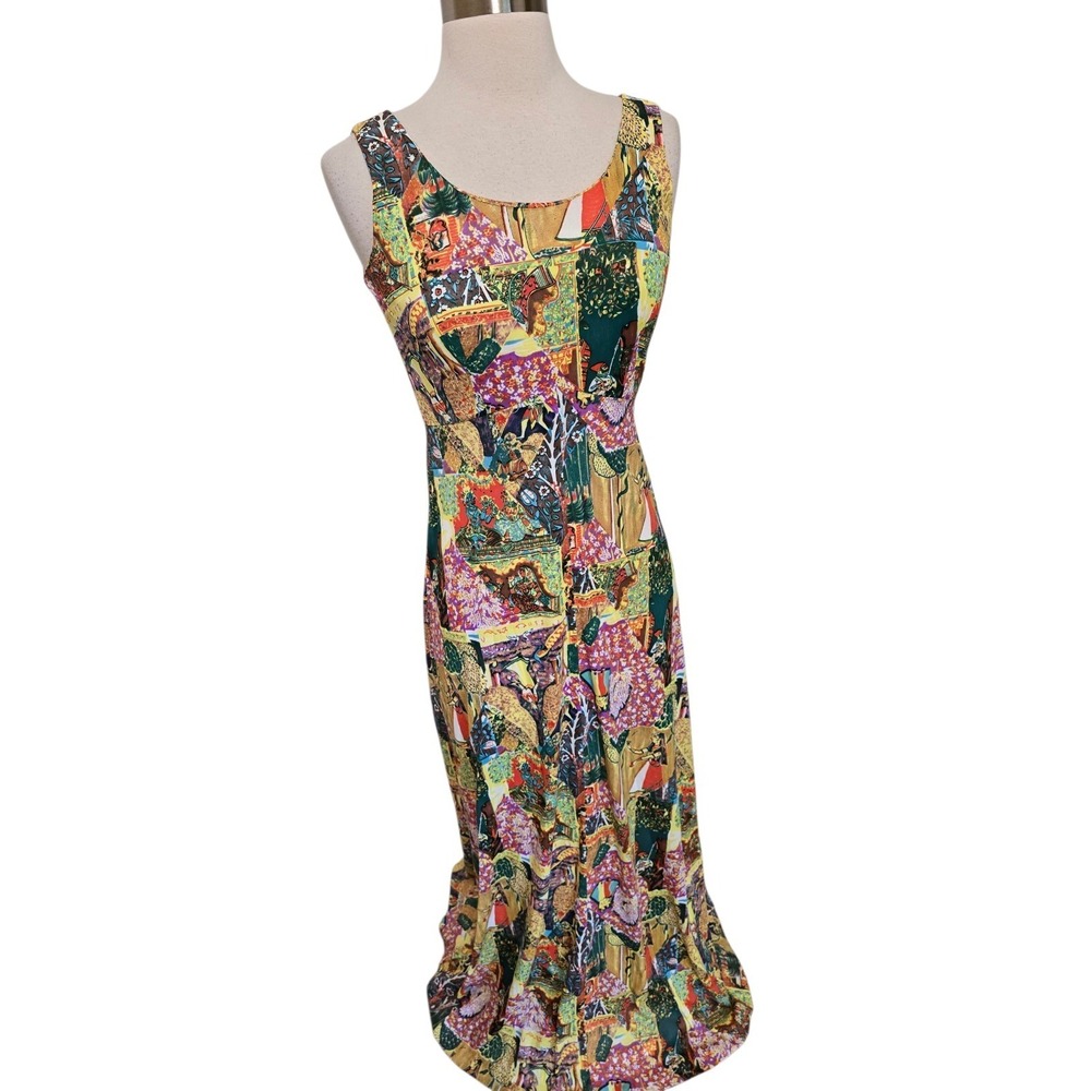 70s Vintage Long Dress Indian Gods Patchwork Print And Matching Shirt Hippie - Picture 12 of 13